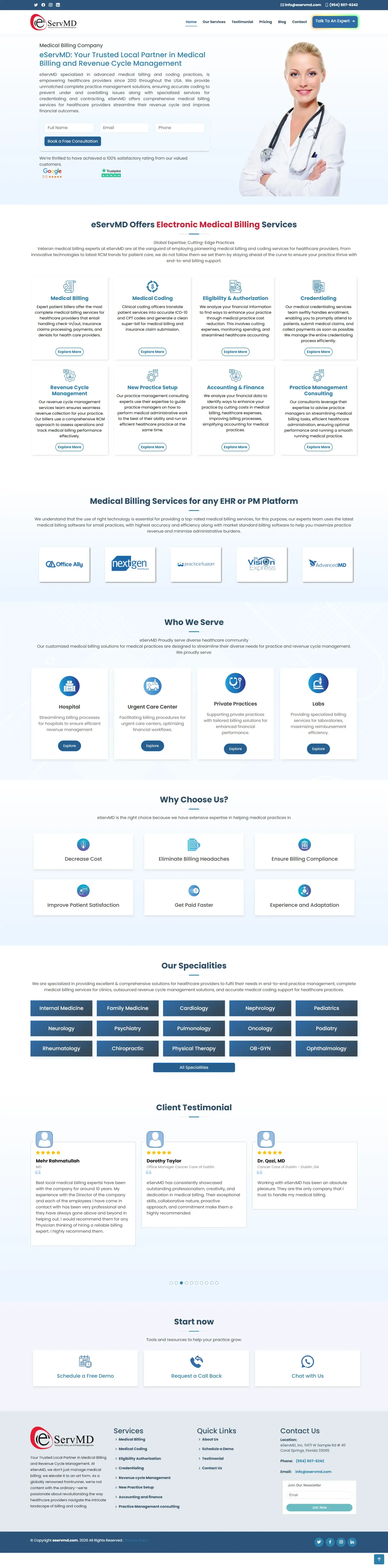 eServMD — Medical Billing & RCM Company Website (Florida, USA)