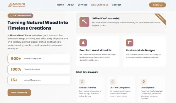 Modern Wood Works — Local Craftsmanship Business Website