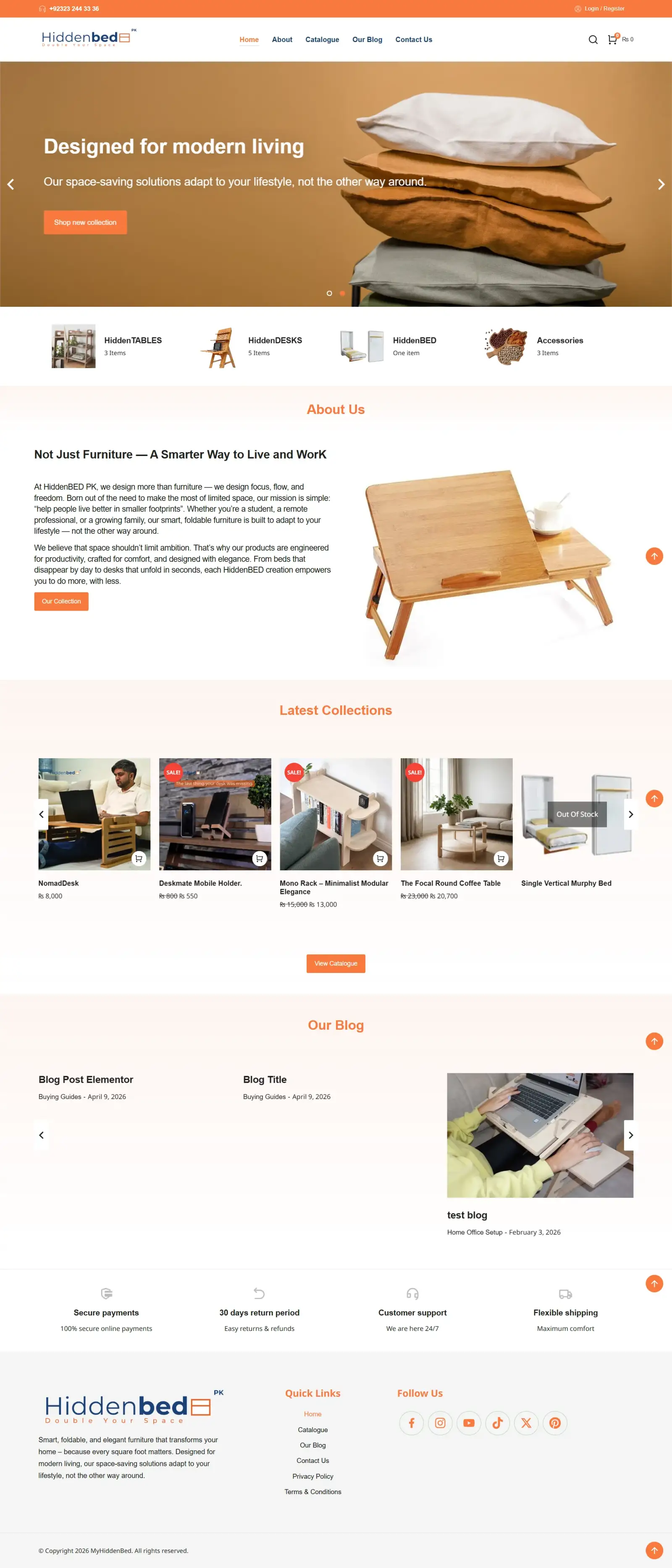 HiddenBED PK — Space-Saving Furniture E-Commerce Store (WordPress/WooCommerce)